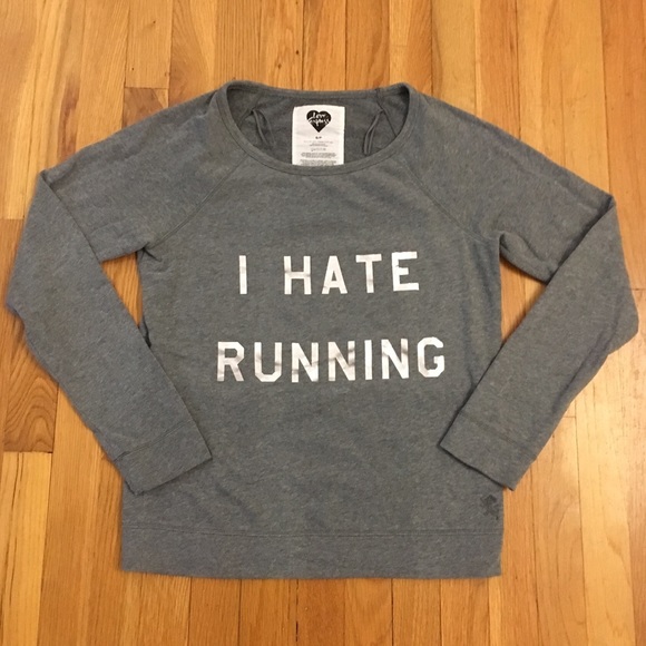 Express Tops - “I HATE RUNNING” graphic gray sweatshirt